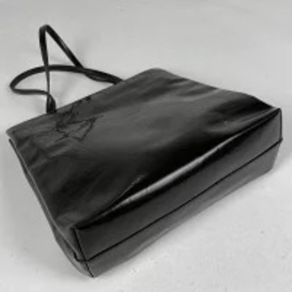 Prada Vernis Leather Plate Enamel Bag Tote Black Patent Nero